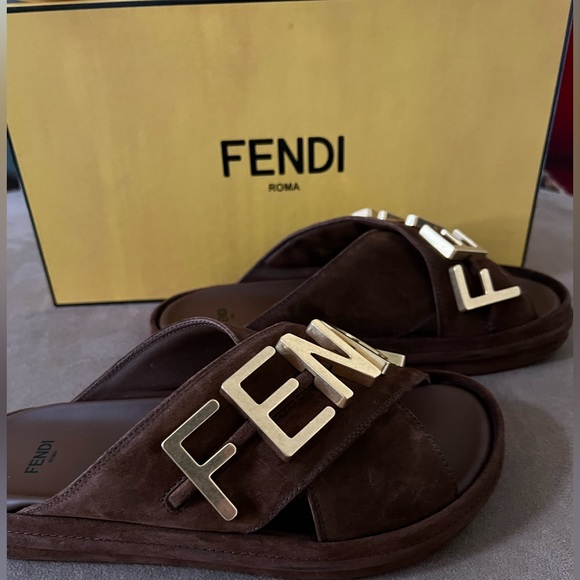 Fendi Fendigraphy Brown Suede Sandals- Size 6.5-New in Box - Picture 14 of 16